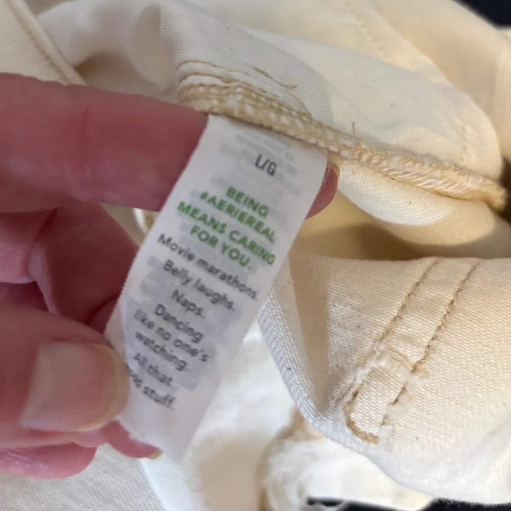 Aerie Womens Distressed Denim Shorts Cream Off White High Waisted Size L